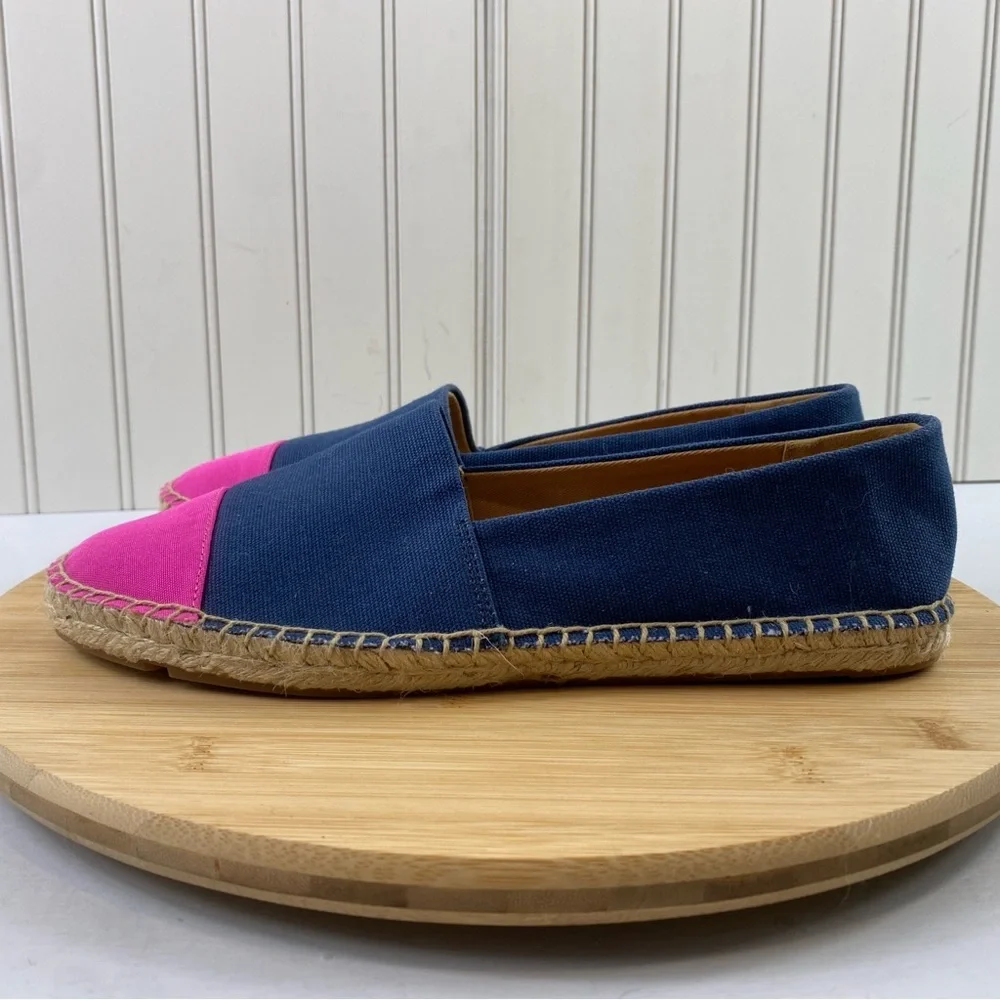 J.‎ Crew Women’s Size 8.5 Blue Pink Canvas Casual Slip On Espadrille Flats Shoes